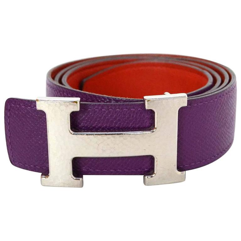 Hermes Purple and Orange Leather Reversible H Belt Kit sz 85 SHW For Sale at 1stDibs purple