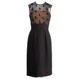 Robe de cocktail vintage noire à perles et illusion de transparence, années 1960
