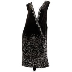 1920s Art Deco Beaded Velvet Wrap-Dress Boho Vest with Crystals