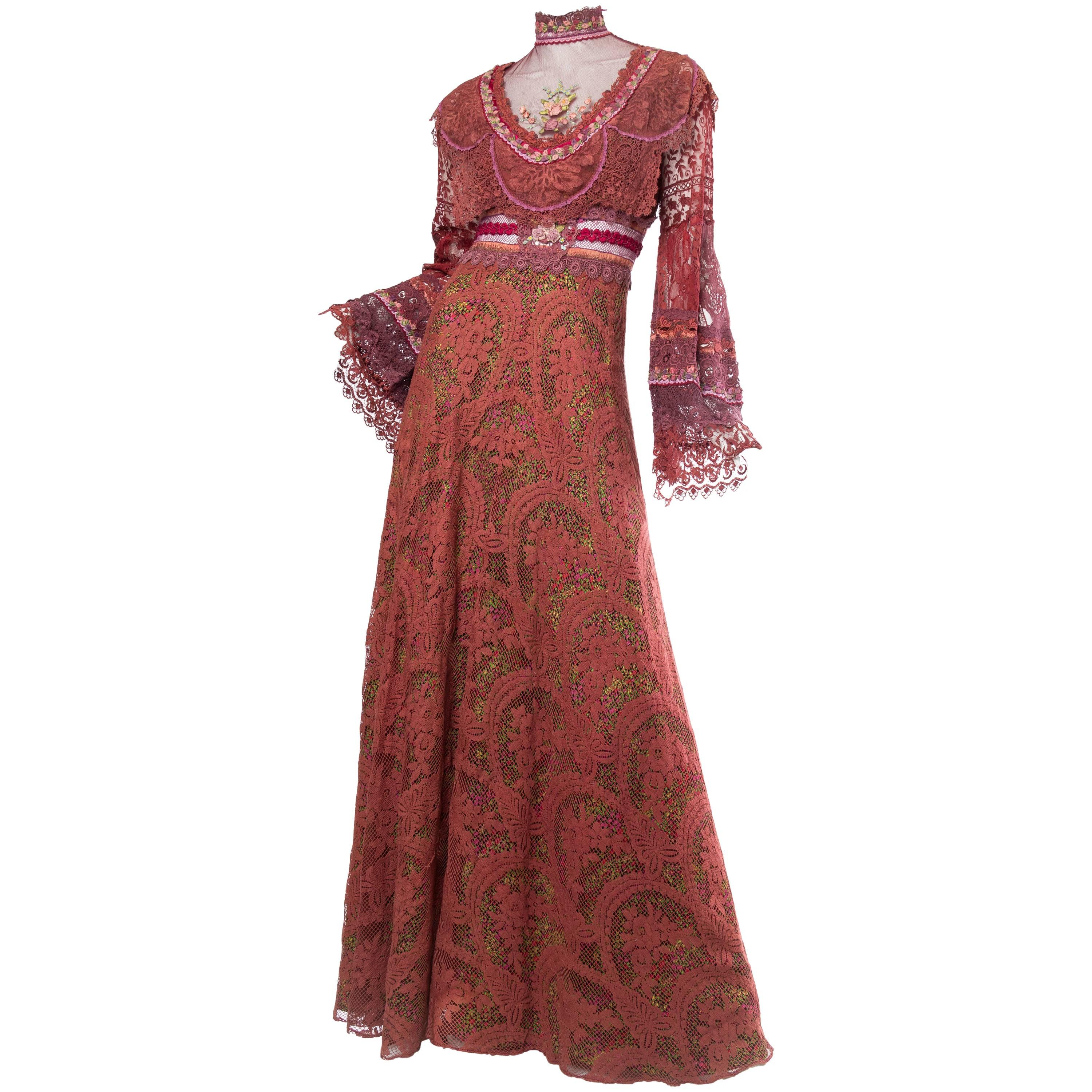1970s Boho Dress made from Hand-dyed Antique Laces