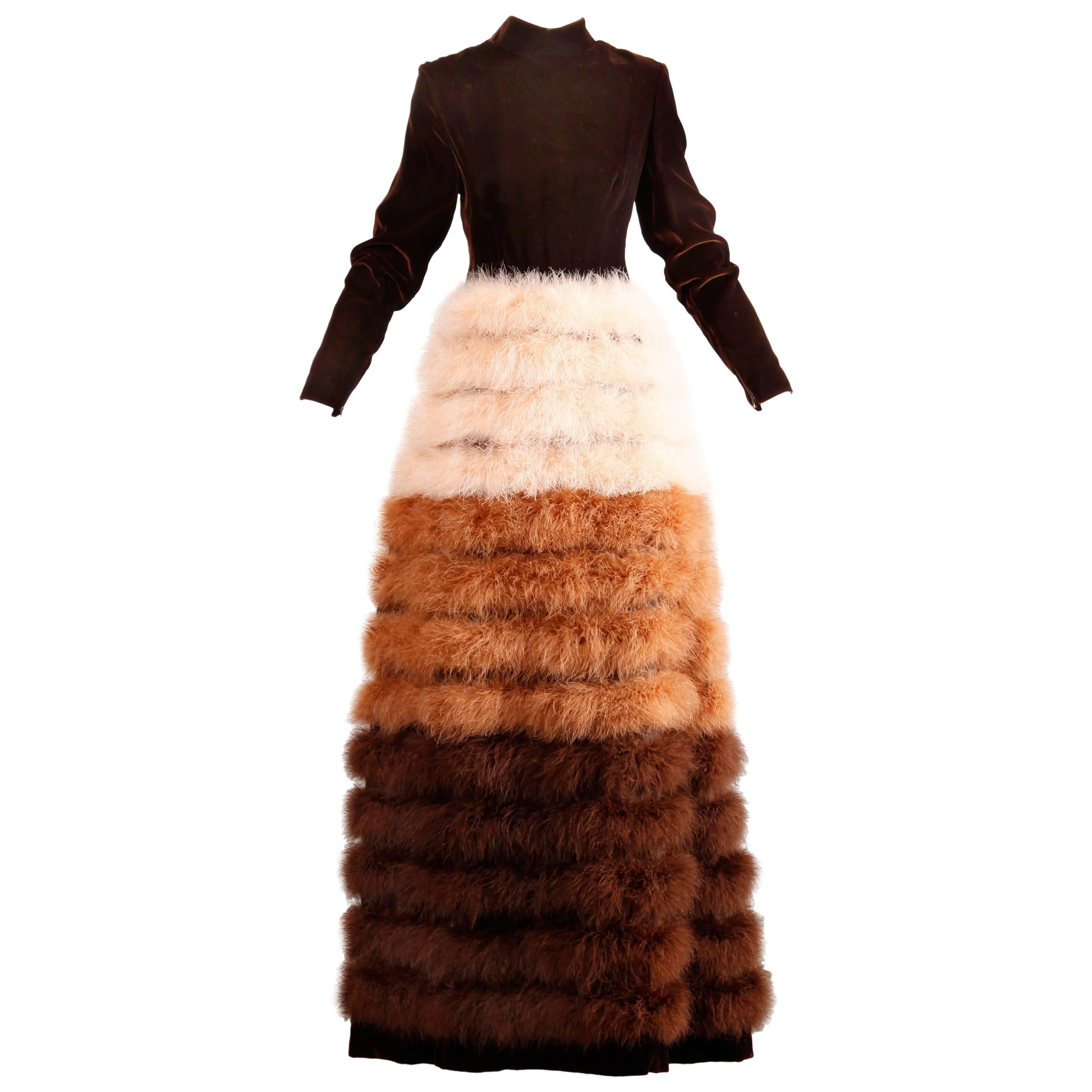 Geoffrey Beene Vintage Velvet Marabou Feather Dress or Gown, 1960s