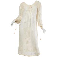 1920s Hand Embroidered Boho Gauze Dress