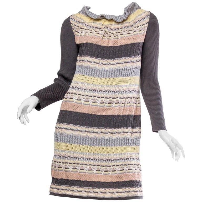 1990S MISSONI Grey and Peach Wool/Silk Sweater Dress With Silk Slip For Sale at 1stDibs