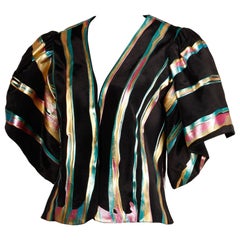 Vintage Hand Painted Metallic Grossgrain Jacket with Puff Sleeves