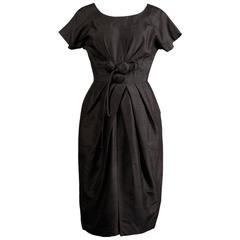 1950s Vintage Black Silk Cocktail Dress