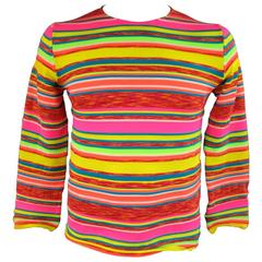 COMME des GARCONS Size M Neon Rainbow Striped Raw Edge Pullover Sweater