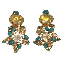 Boucles d'oreilles fleur en quartz turquoise et citron de Bounkit