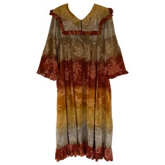 Ungaro Parallele Silk Embossed Floral Peasant Smock Dress 1970s