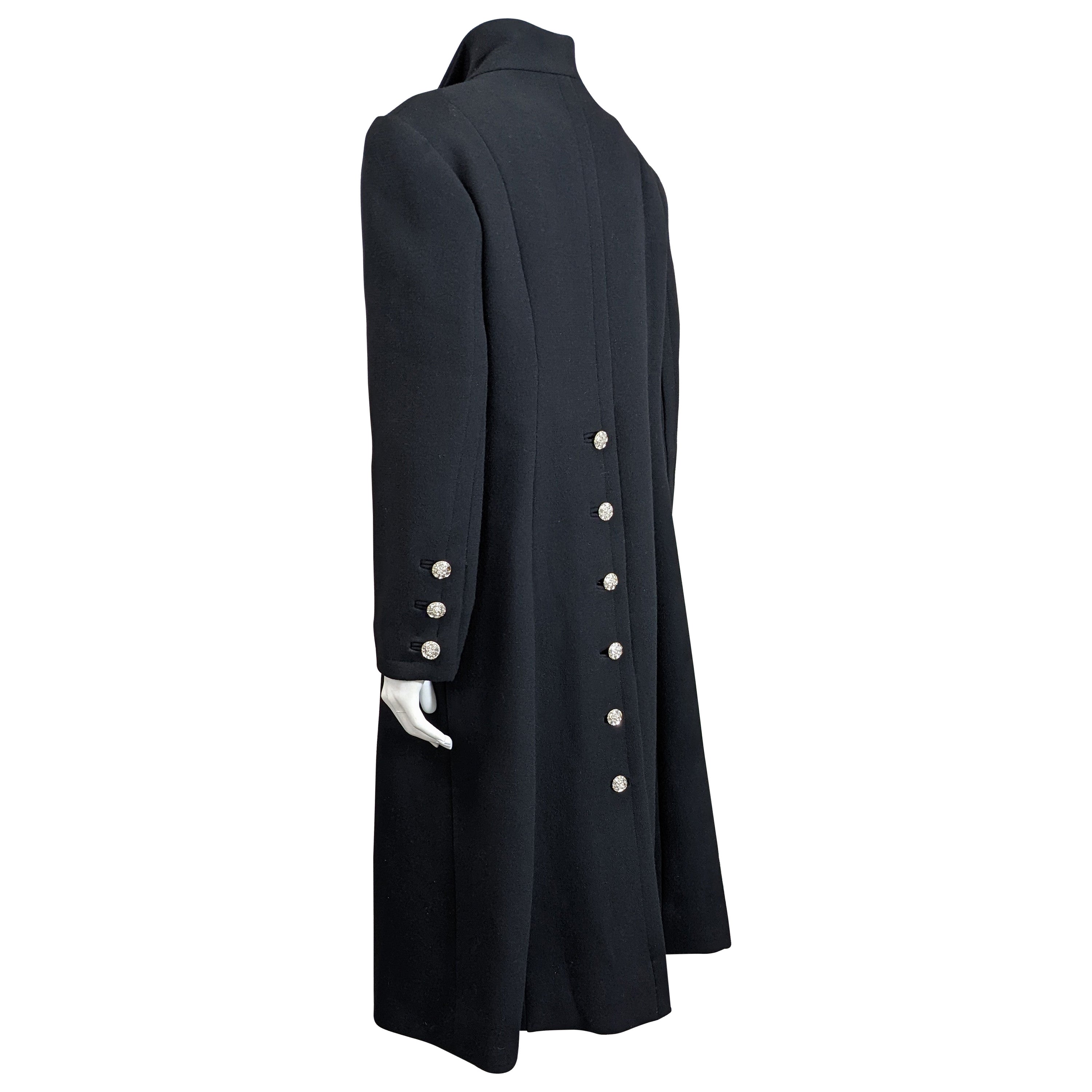 Diamonte Buttoned Black Evening Coat For Sale