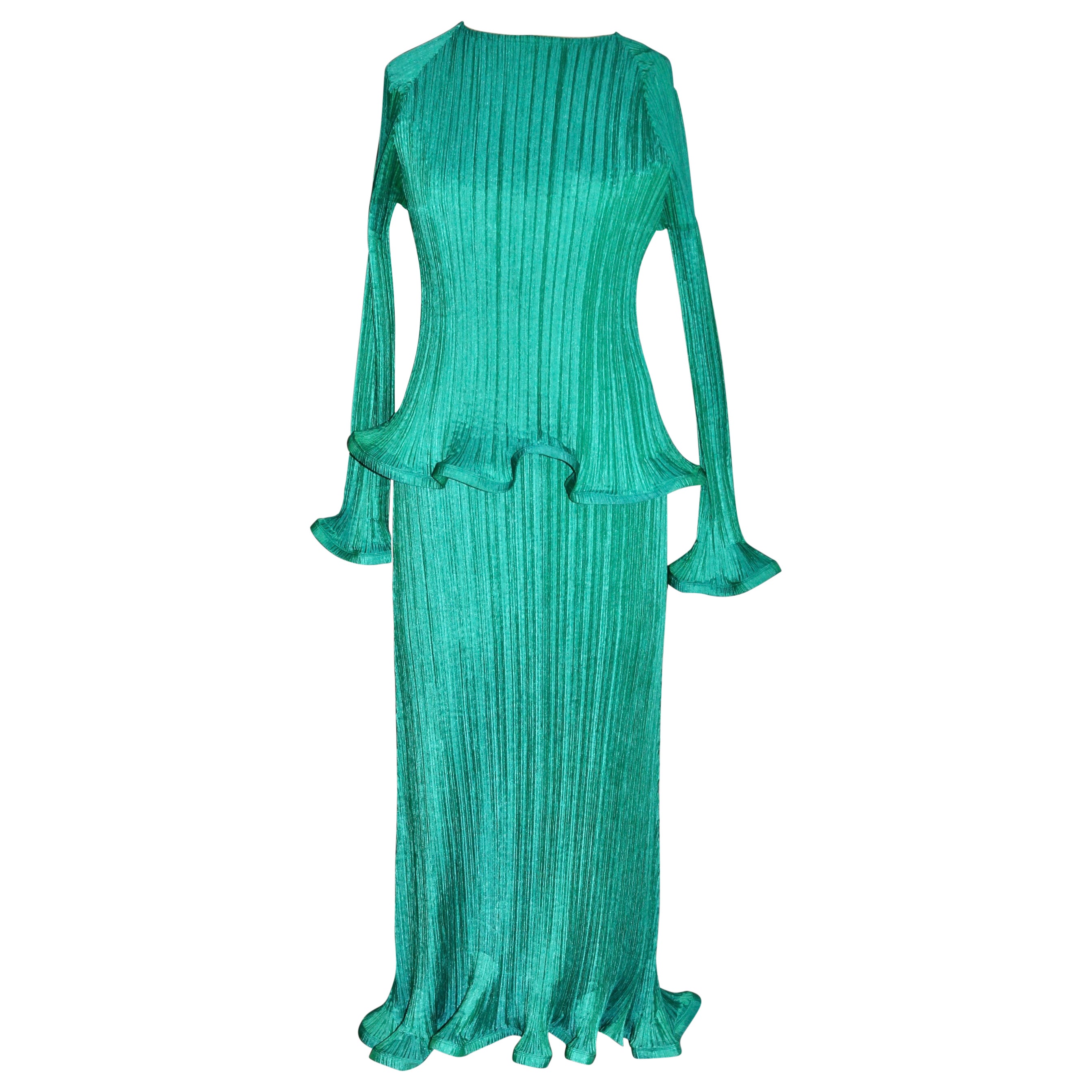 Issey Miyake 1990's Pleated Sculptural Dress and Overtop For Sale