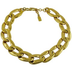 Yves Saint Laurent YSL Vintage Classic Chunky Gold Toned Curb Necklace