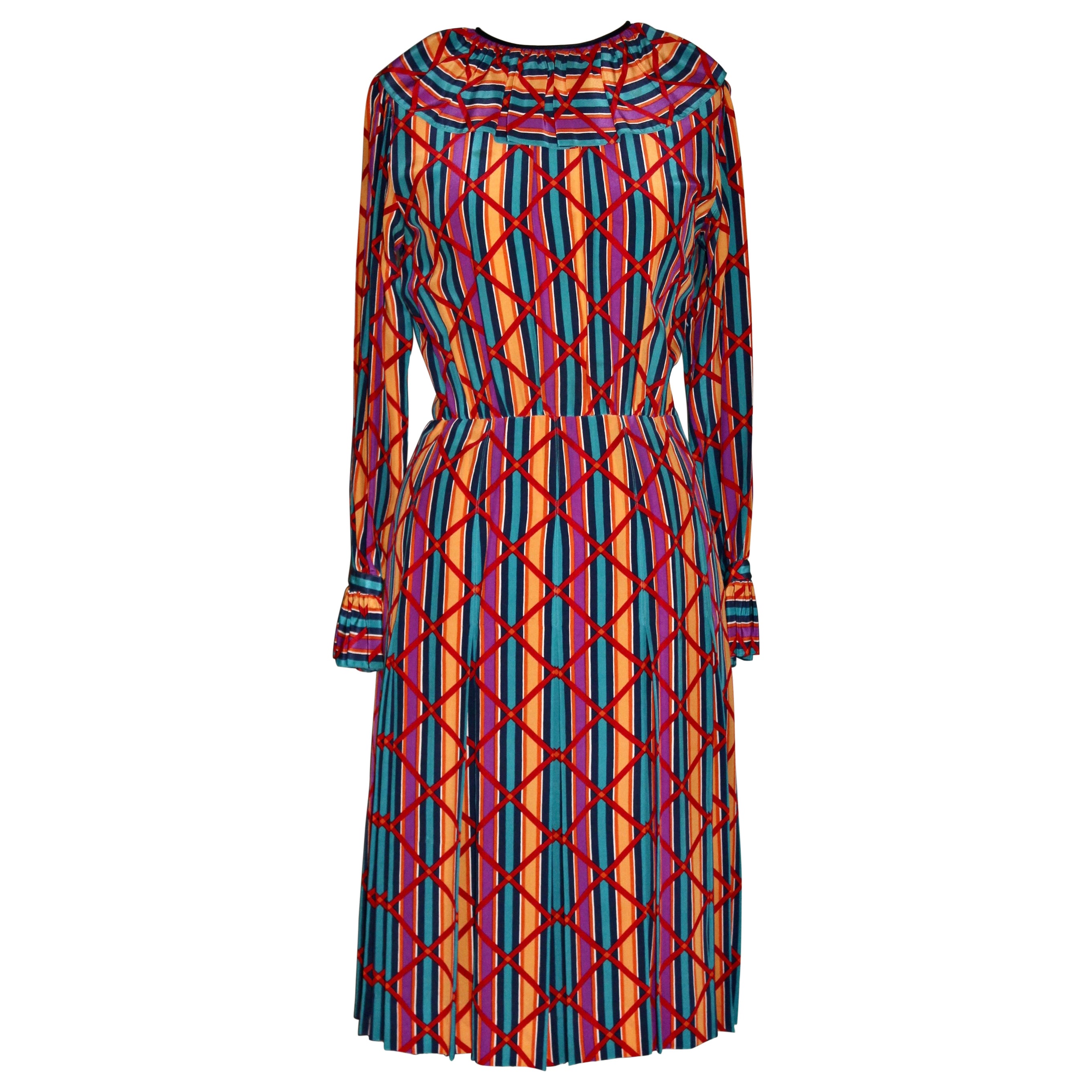 YSL Yves Saint Laurent 1970's Rive Gauche Silk Day Dress For Sale