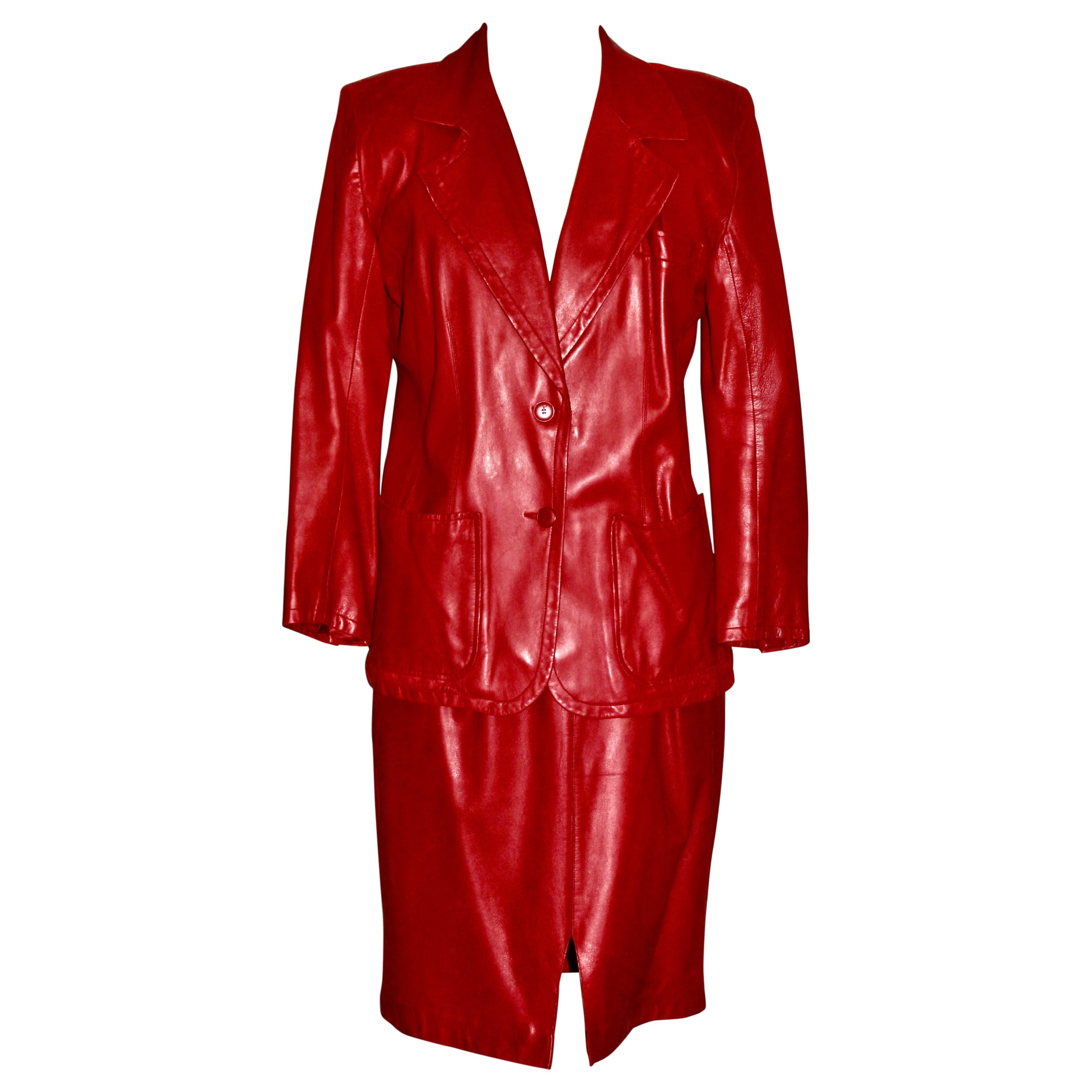 YSL Yves Saint Laurent Red Leather Suit For Sale
