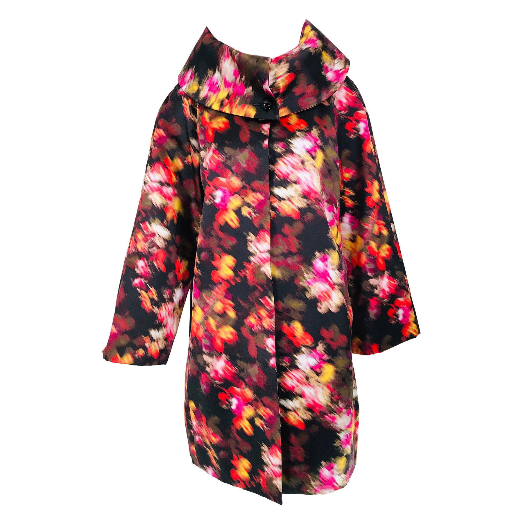 Versace Watery Floral Silk Coat with Rolled Stand Away Collar NWT For Sale