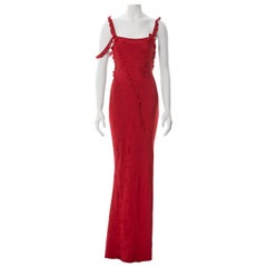 John Galliano Rotes Abendkleid aus Satindamask aus Satin, Frühjahr/Sommer 2002