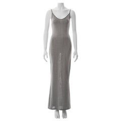 Vintage Christian Dior by John Galliano silver knitted lurex evening slip dress, fw 1998