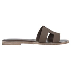 Hermes Oran Sandals Etoupe Epsom Leather Flat Shoes 38 / 8