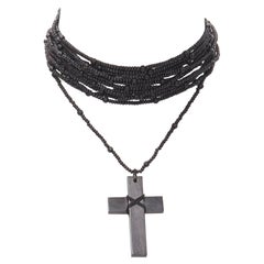 GUCCI TOM FORD 2002 Runway Ebony cross black beaded choker Gothic necklace