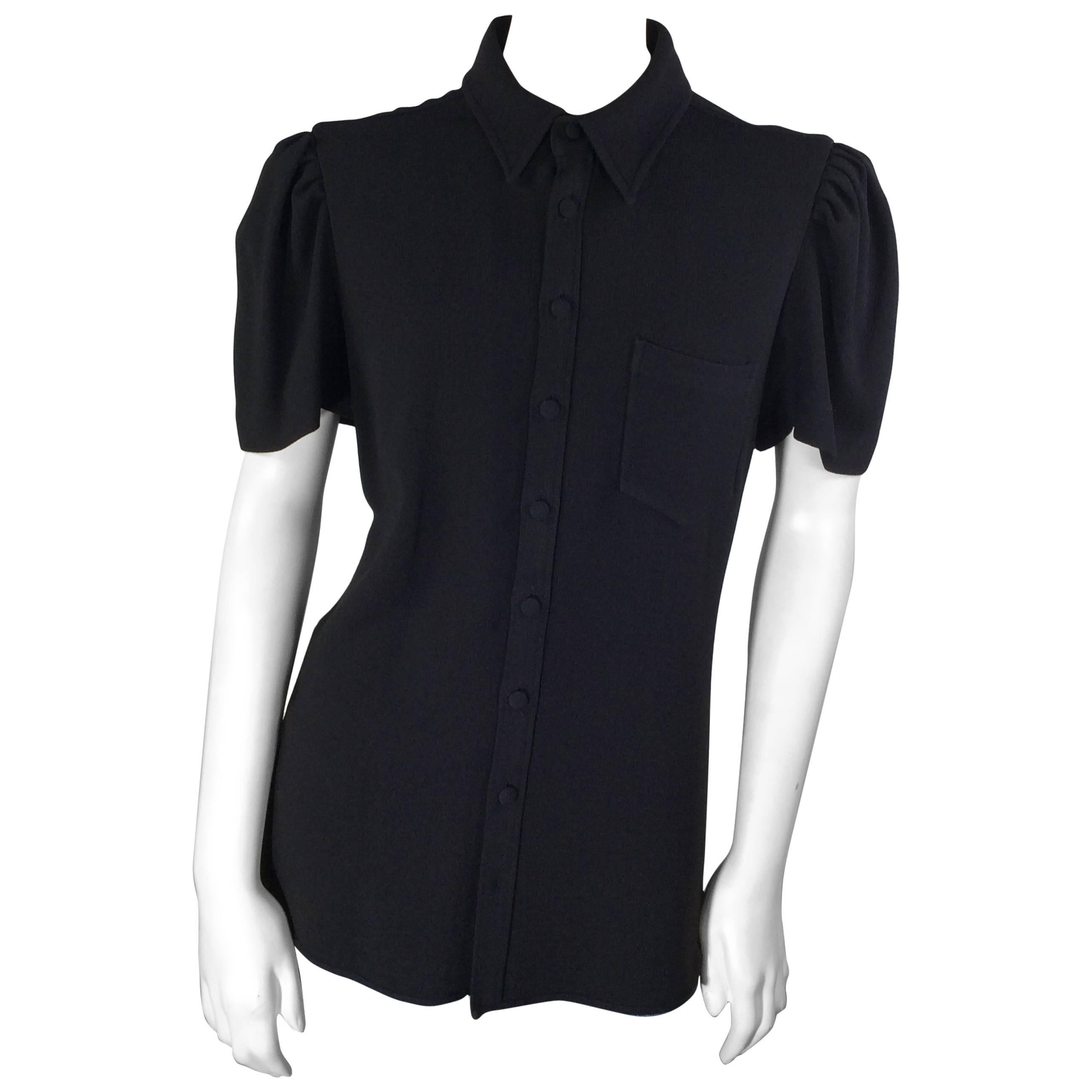 Balenciaga Black Ruched Sleeve Button Up For Sale