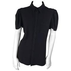 Balenciaga Black Ruched Sleeve Button Up
