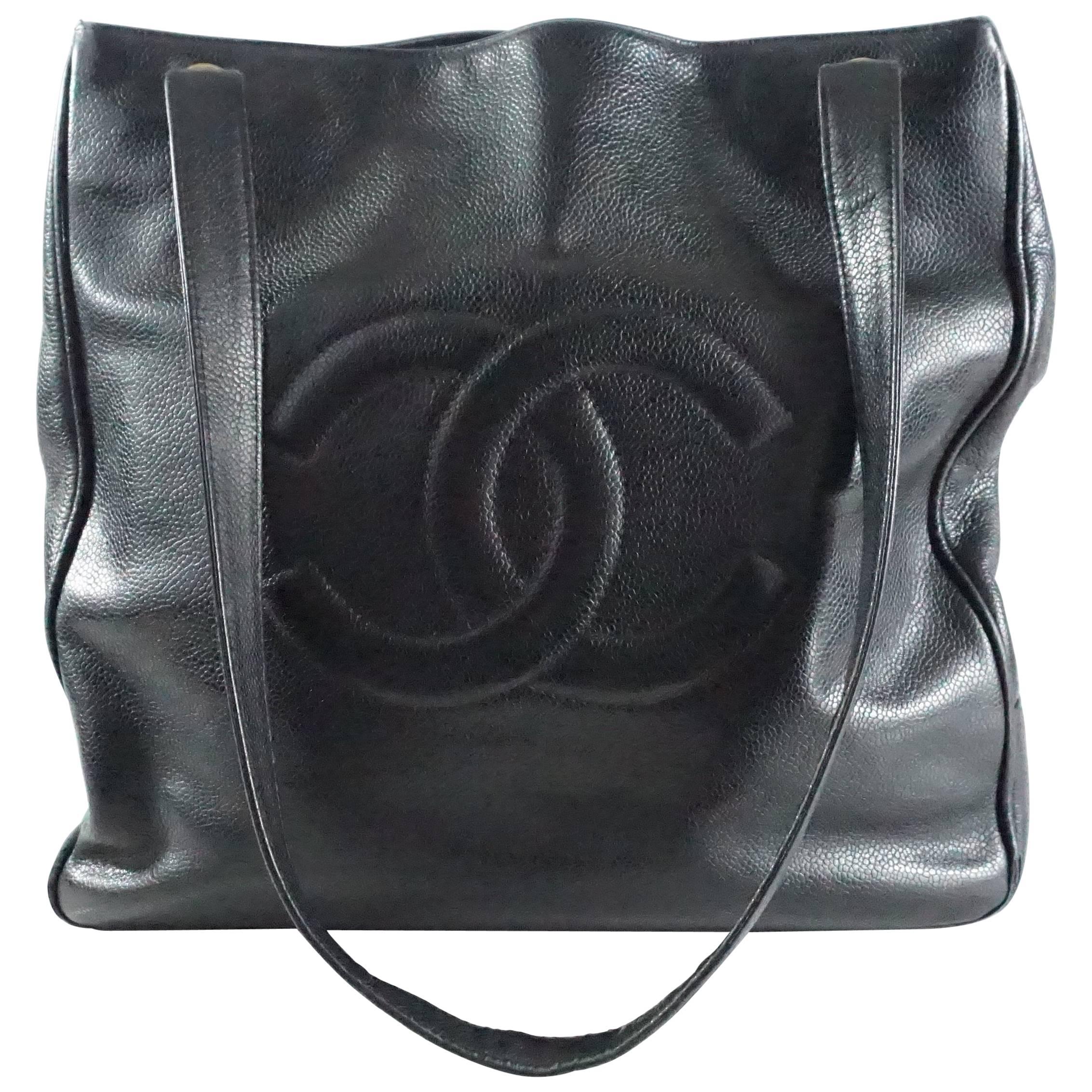 Chanel Black Caviar Tote with Front "CC" - circa early 1990's