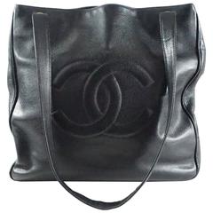 Vintage Chanel Black Caviar Tote with Front "CC" - circa early 1990's