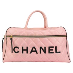 Chanel Rare Pink Vintage 1990 Weekend Duffel Overnight Duffle Tote 