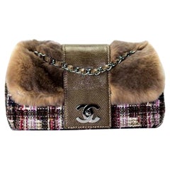 Vintage Chanel Classic Flap Rare Limited Edition & Lizard Multi-color Brown Fur Bag