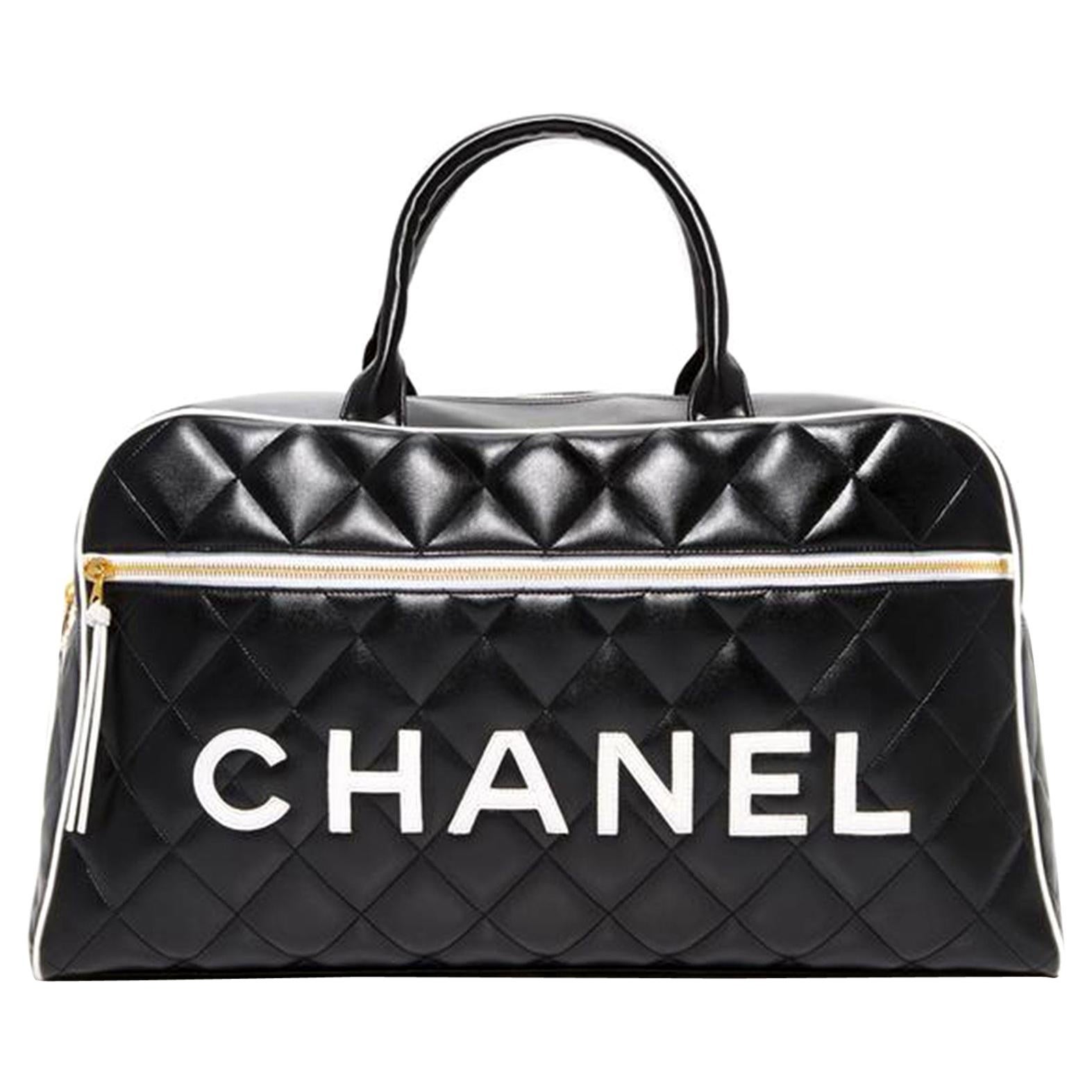 Chanel Limited Edition Vintage Duffel Tote White and Black Leather ...