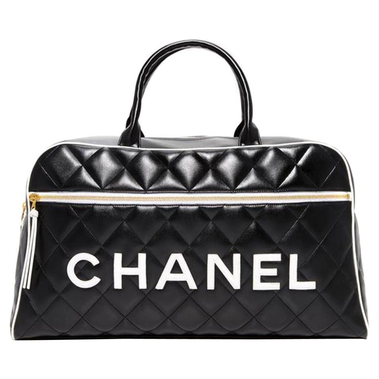Chanel Limited Edition Vintage Bowling Bag Black and White Leather Weekend  Tote For Sale at 1stDibs