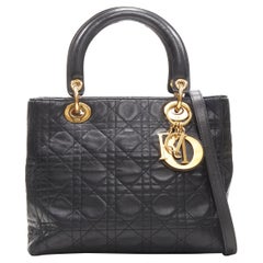 CHRISTIAN DIOR Vintage Lady Dior schwarz cannage gold charm crossbody satchel bag