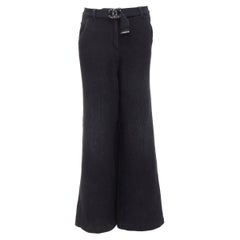 CHANEL 100% Baumwolle Schwarz CC Kette Schnalle Gürtel breites Bein Glocke Boden Hose FR38 M