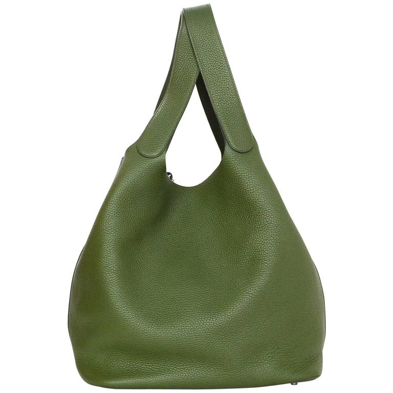 Hermes Olive Green Clemence Leather XL Picotin Lock TGM Bag PHW rt