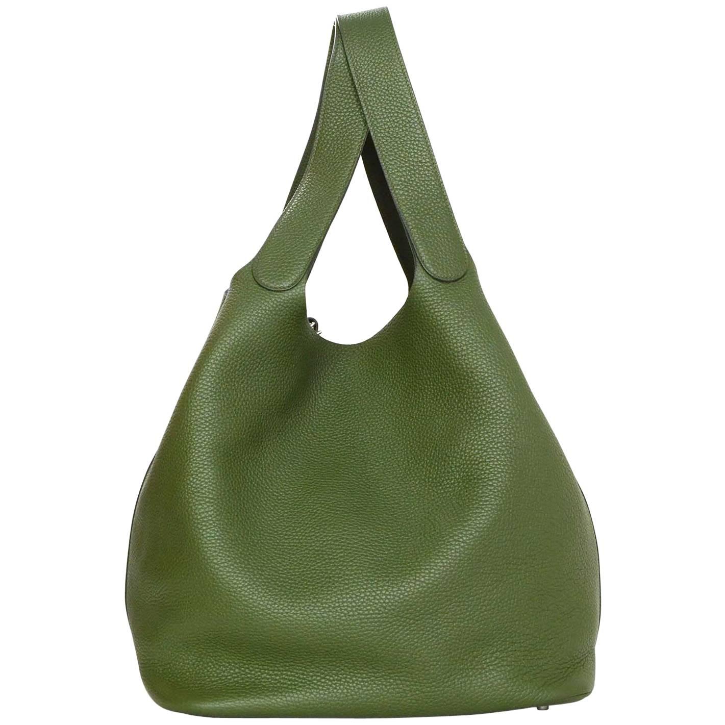 Hermes Olive Green Clemence Leather XL Picotin Lock TGM Bag PHW rt. $3, 675