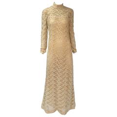 1960s Fred Perlberg Original Ivory Crochet Paisley Dress