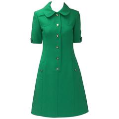1960er Louis Feraud Kleid aus grüner Wolle