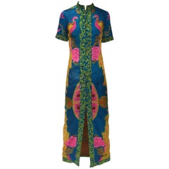 Vintage 1960s Asian Satin Floral Dress