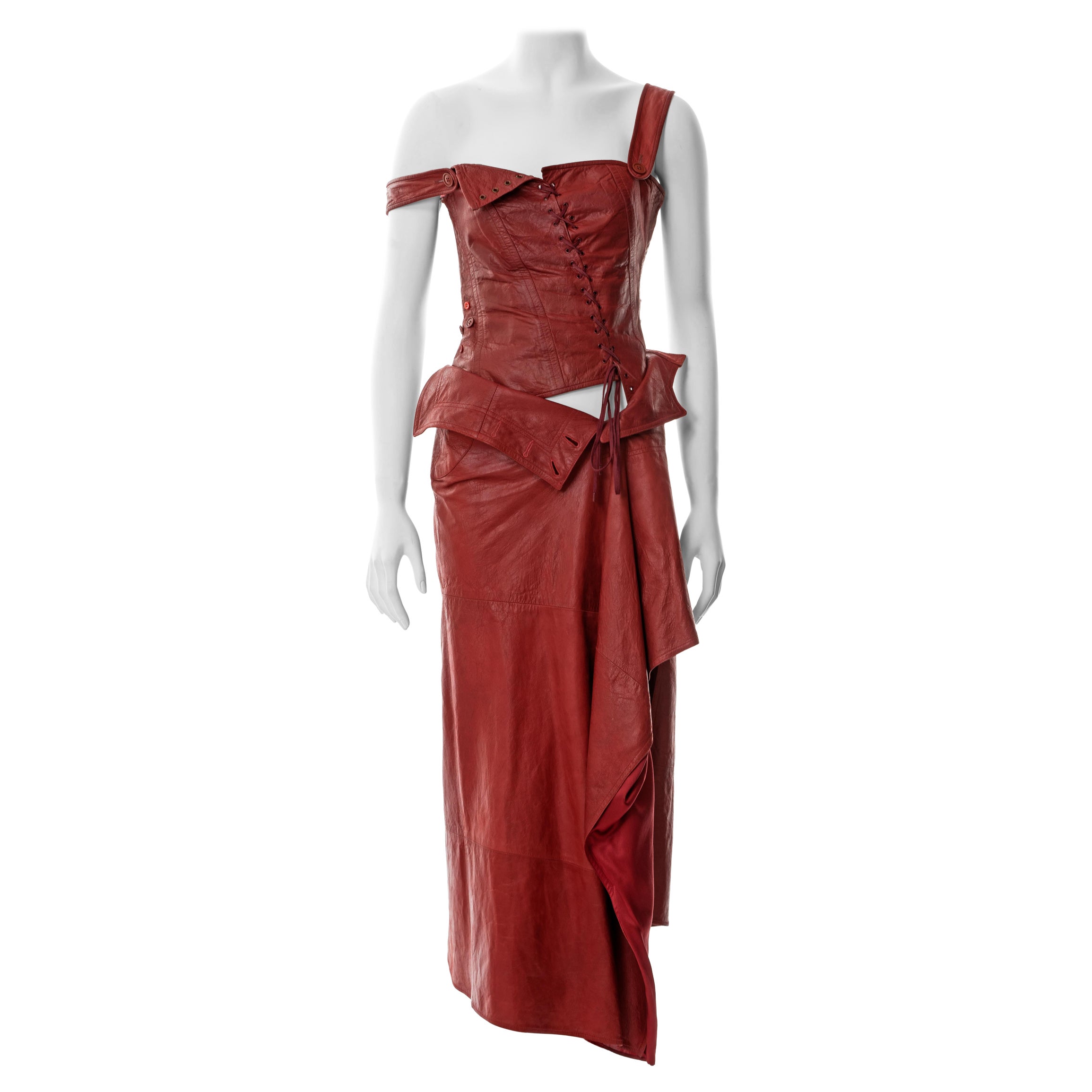 Christian Dior by John Galliano red lambskin leather corset and skirt, ss 2000