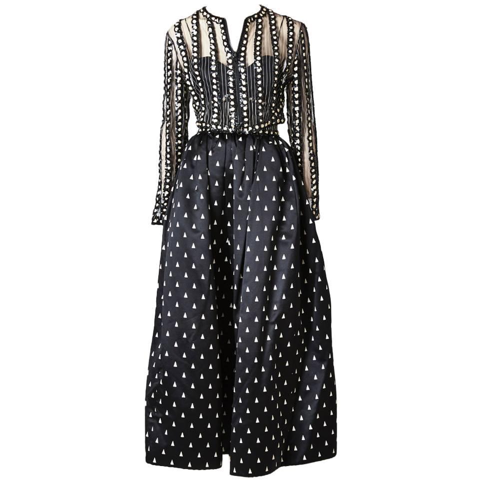 Geoffrey Beene Black and White Gown With Beaded Jacket For Sale