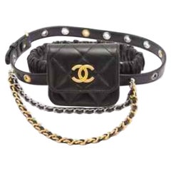 CHANEL Mini Taille Pochette Ceinture Chaîne Sac Coco Mark Agneau Cuir Noir  4871h