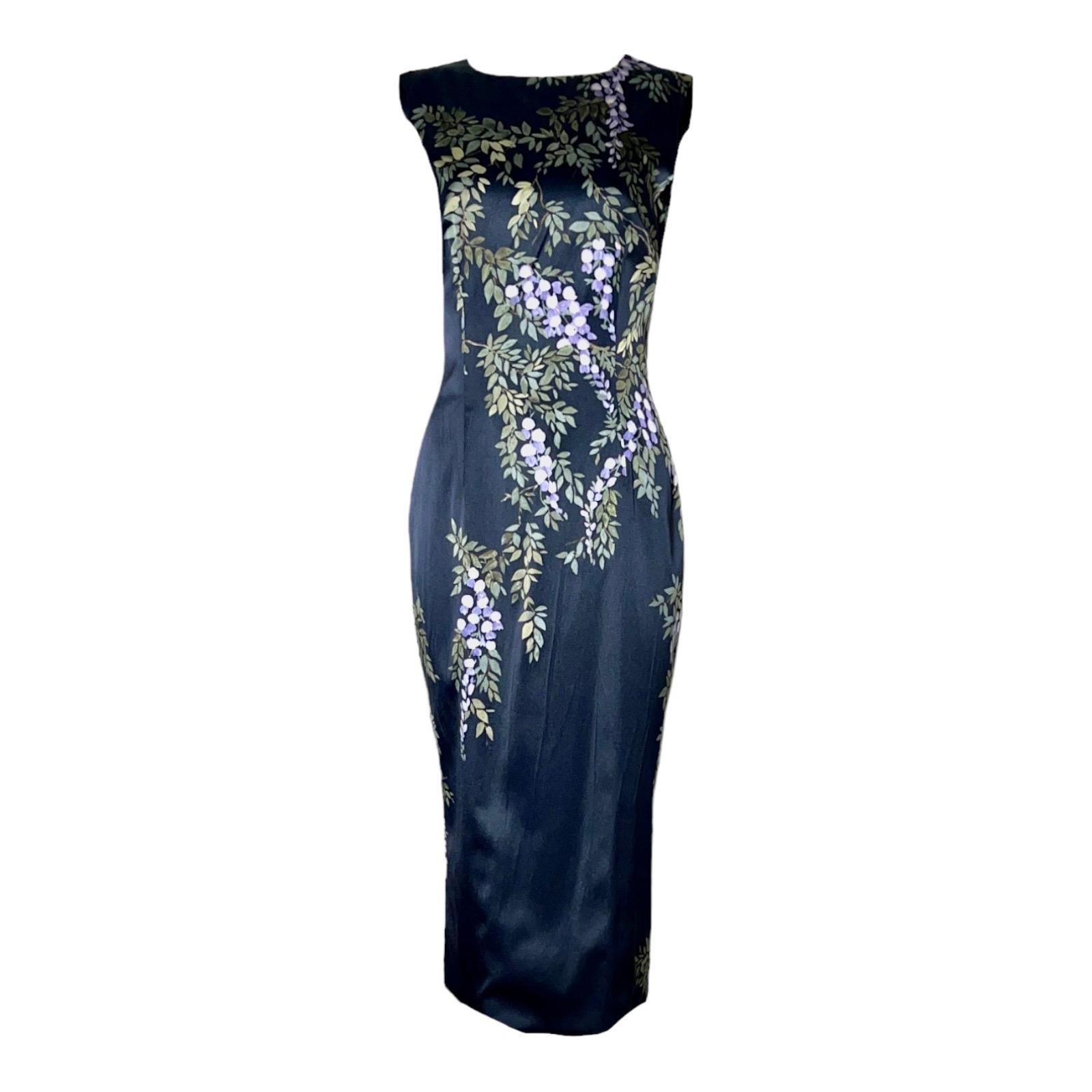 DOLCE & GABBANA 1998 Hand-Painted Print Floral Evening Dress Gown 40 For Sale