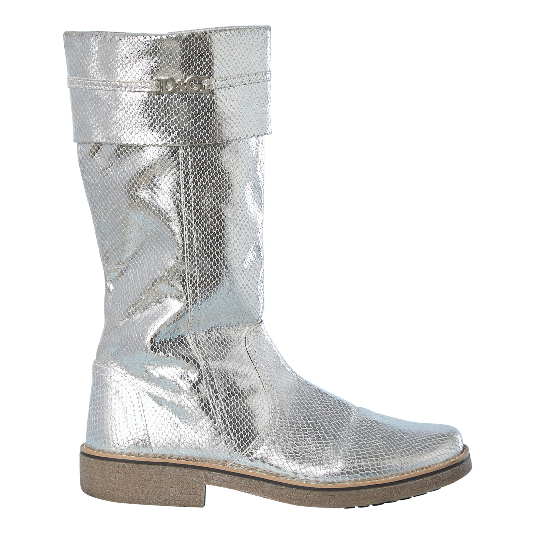 Silver leather boots with python patent and crêpe sole D&G Junior Dolce&Gabbana  For Sale