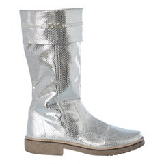 Silver leather boots with python patent and crêpe sole D&G Junior Dolce&Gabbana 