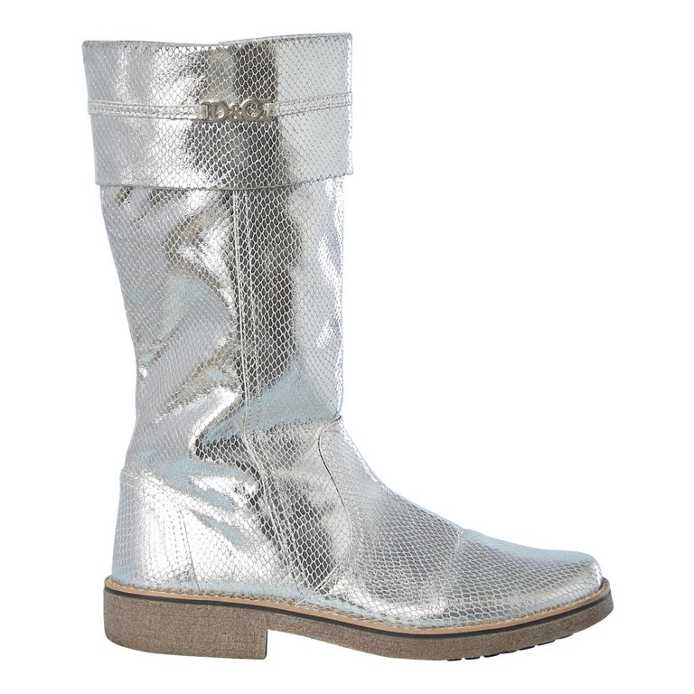 Silver leather boots with python patent and crêpe sole D&G Junior Dolce