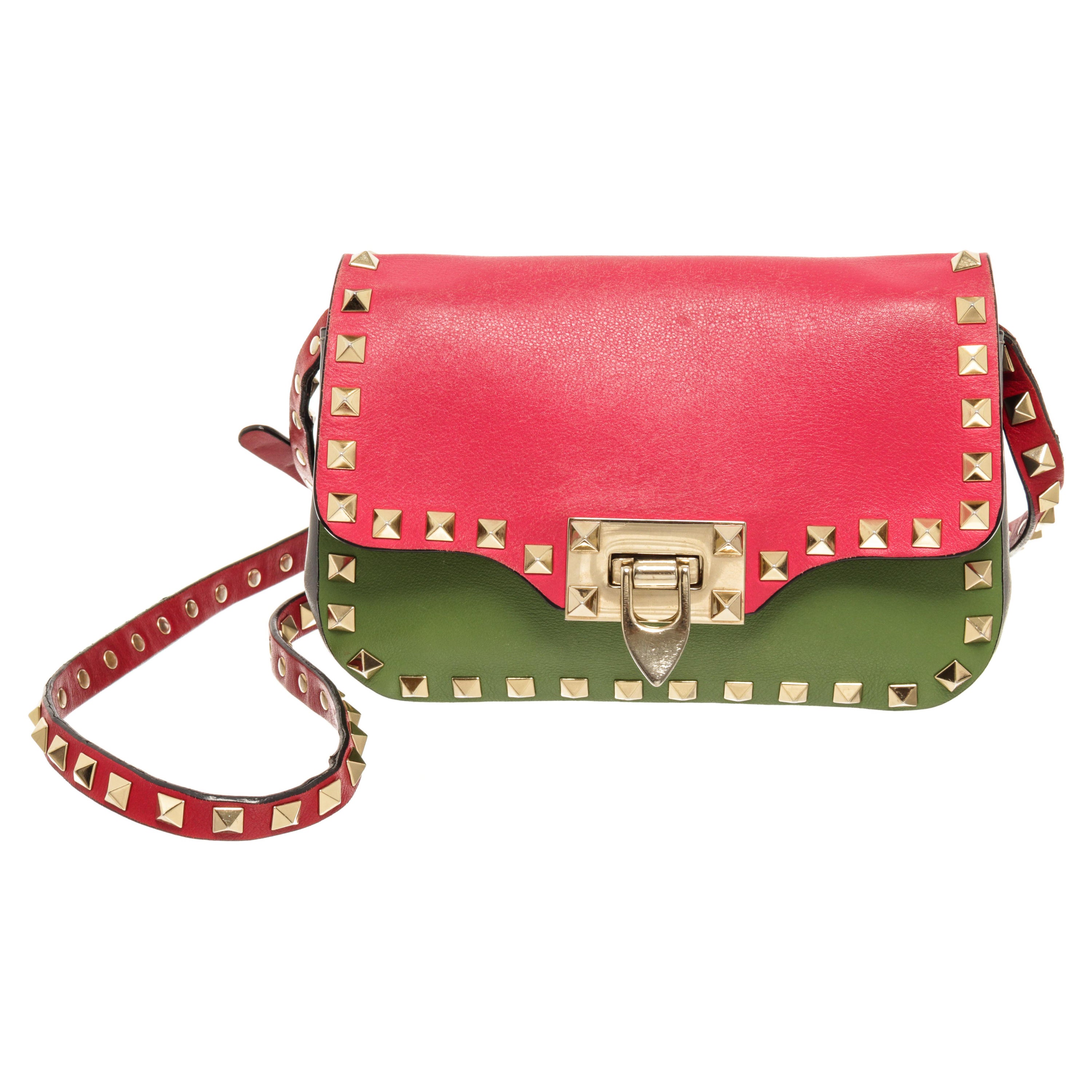 Valentino Tricolor Leather Rockstud Flip Lock Flap Mini Bag For Sale