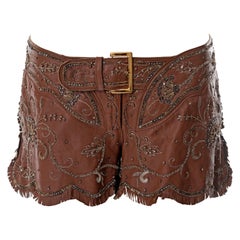 Dolce & Gabbana - Pantalon sexy en cuir marron brodé, printemps-été 2001