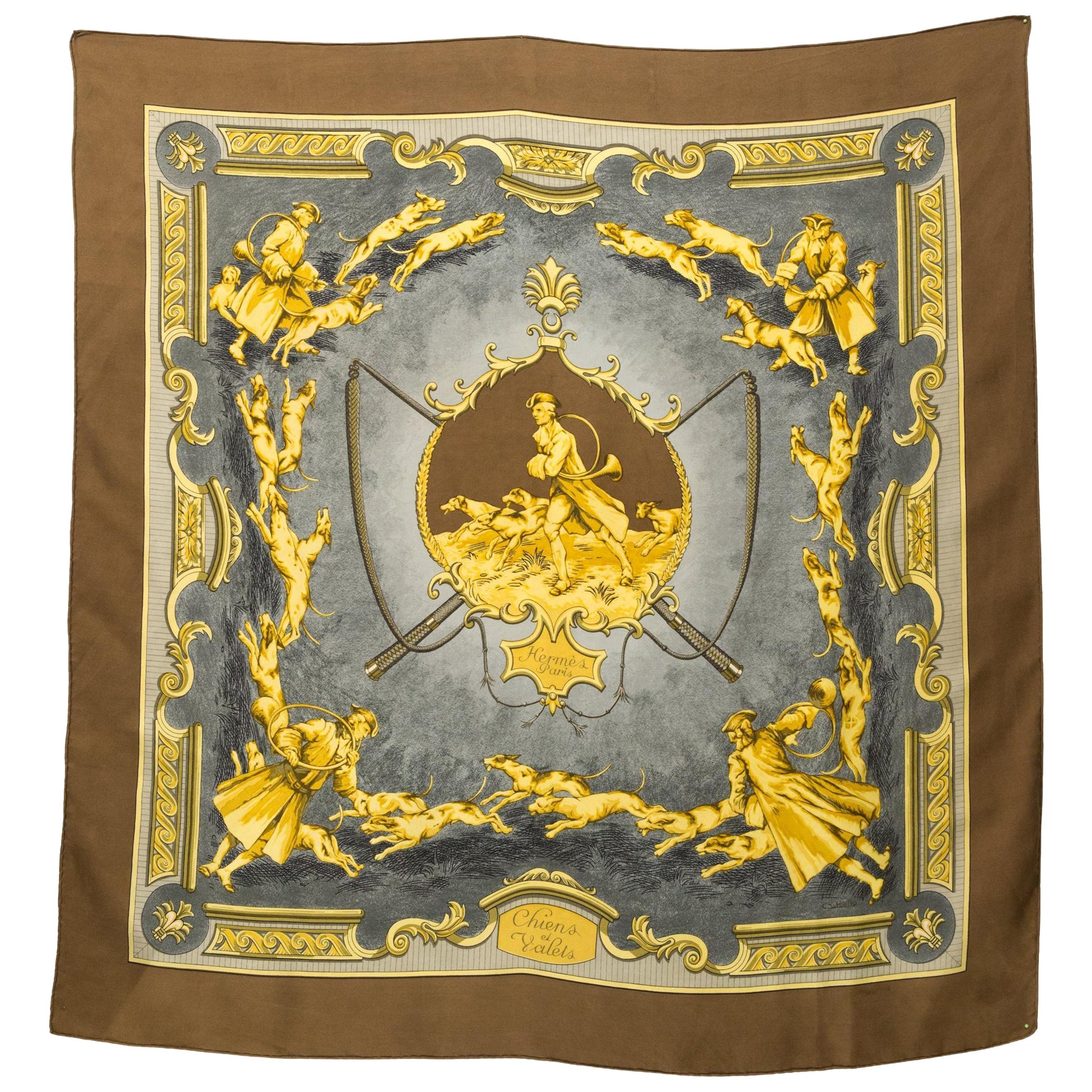 1963 Hermes Chiens et Valets by Charles J. Hallo Silk Scarf For Sale