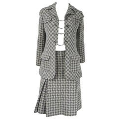 Retro Houndstooth Wool Skirt Suit Made in France Goutille 1970s