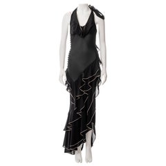 Retro John Galliano black silk chiffon bias cut ruffled evening dress, ss 1995