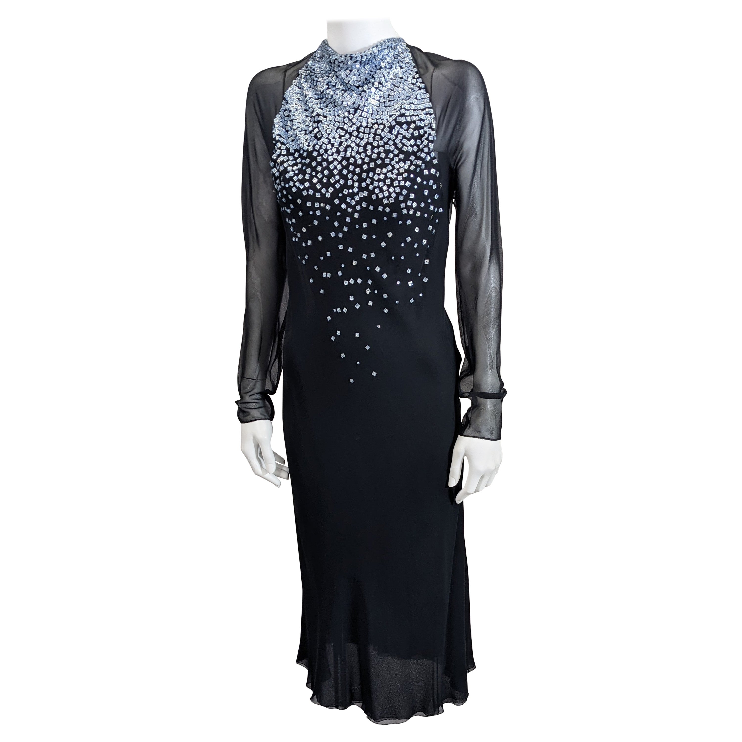 Jackie Rogers Elegant Bias Chiffon Beaded Evening Dress